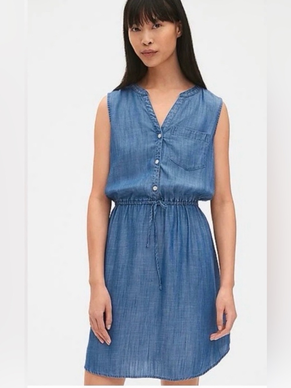 Gap Womens Sleeveless Chambray Denim Dress V Neck